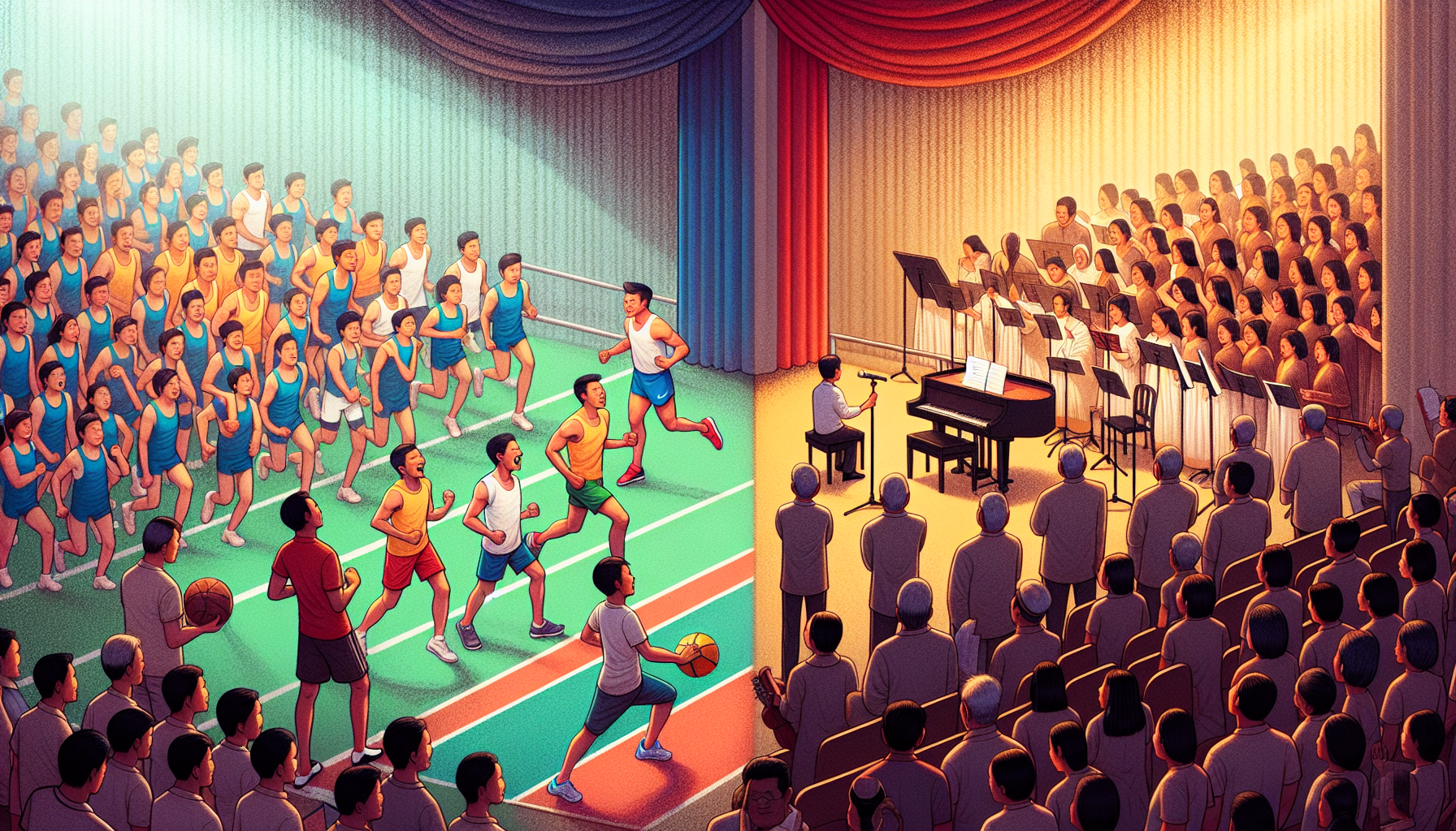 Illustration of financial assistance for Filipino athletes vs choirs